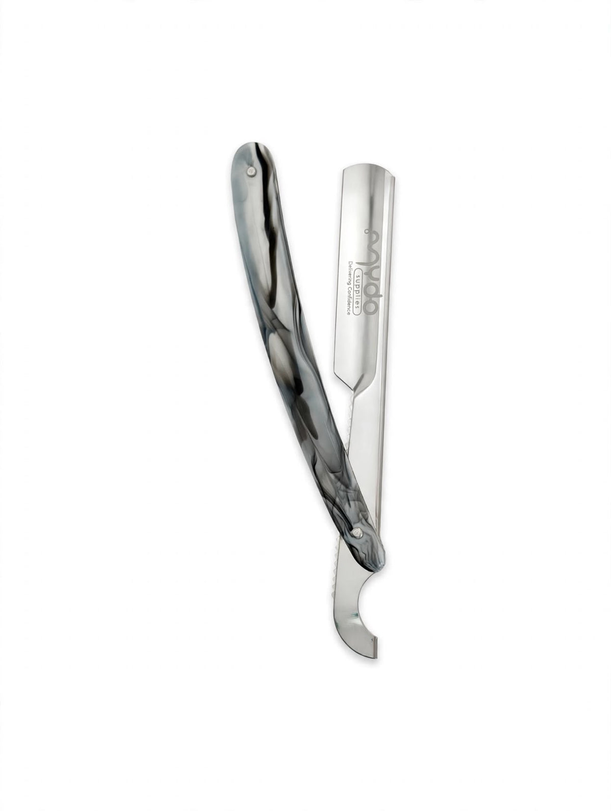 Plastic Handle Straight Razor – Silver Blade / Gray Marble Handle