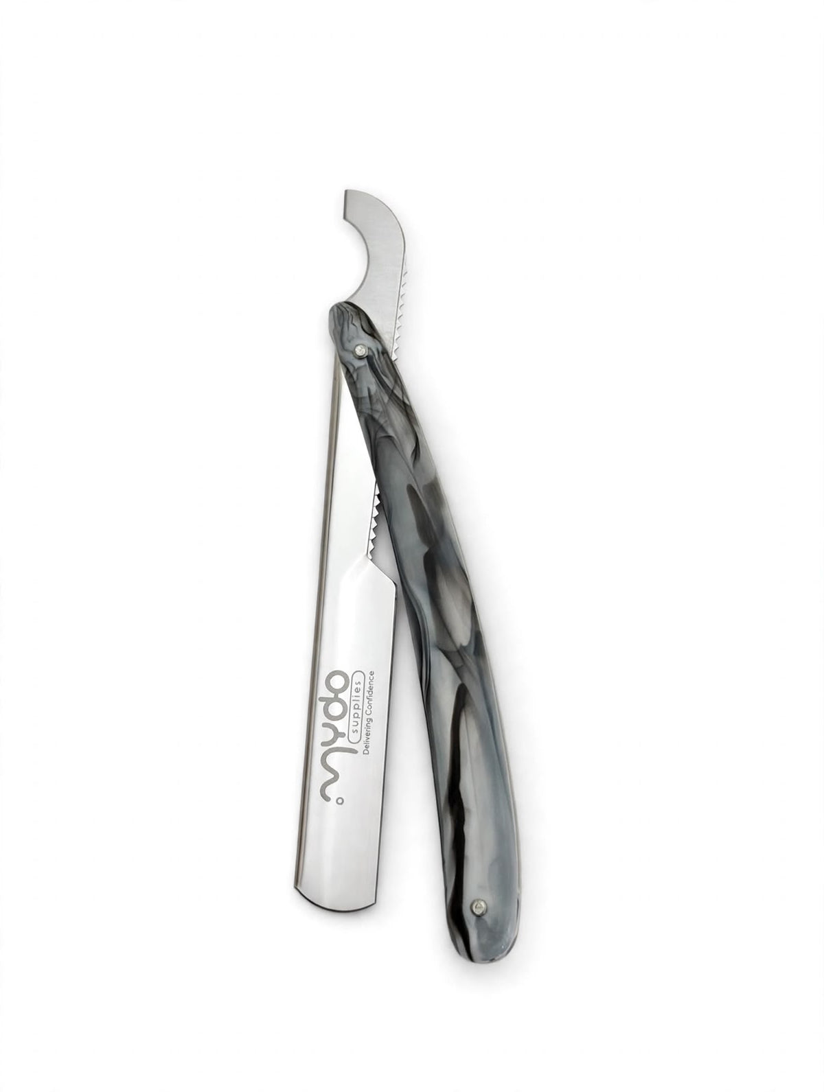 Plastic Handle Straight Razor – Silver Blade / Gray Marble Handle