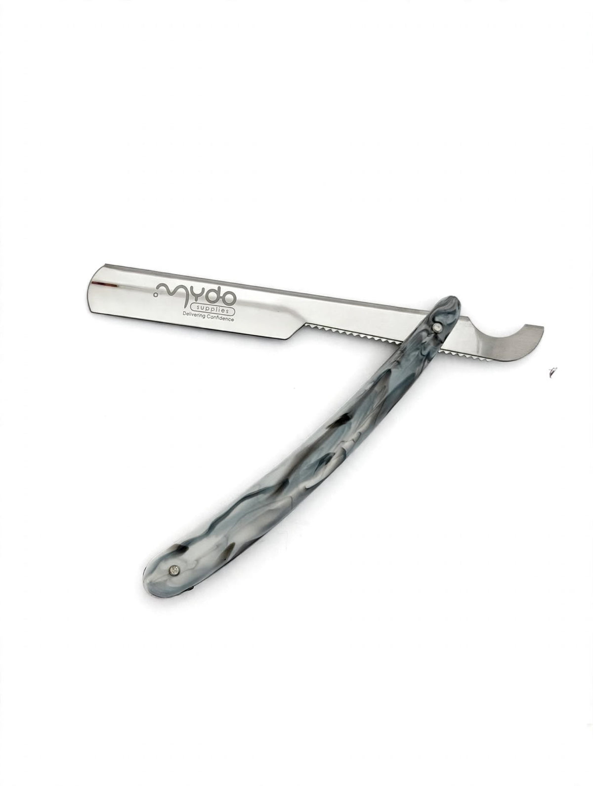 Plastic Handle Straight Razor – Silver Blade / Gray Marble Handle