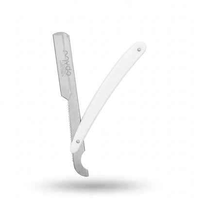 Plastic Handle  Straight Razor – Silver Blade / White Handle