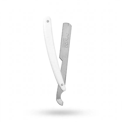 Plastic Handle  Straight Razor – Silver Blade / White Handle