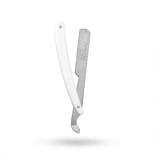 Plastic Handle  Straight Razor – Silver Blade / White Handle