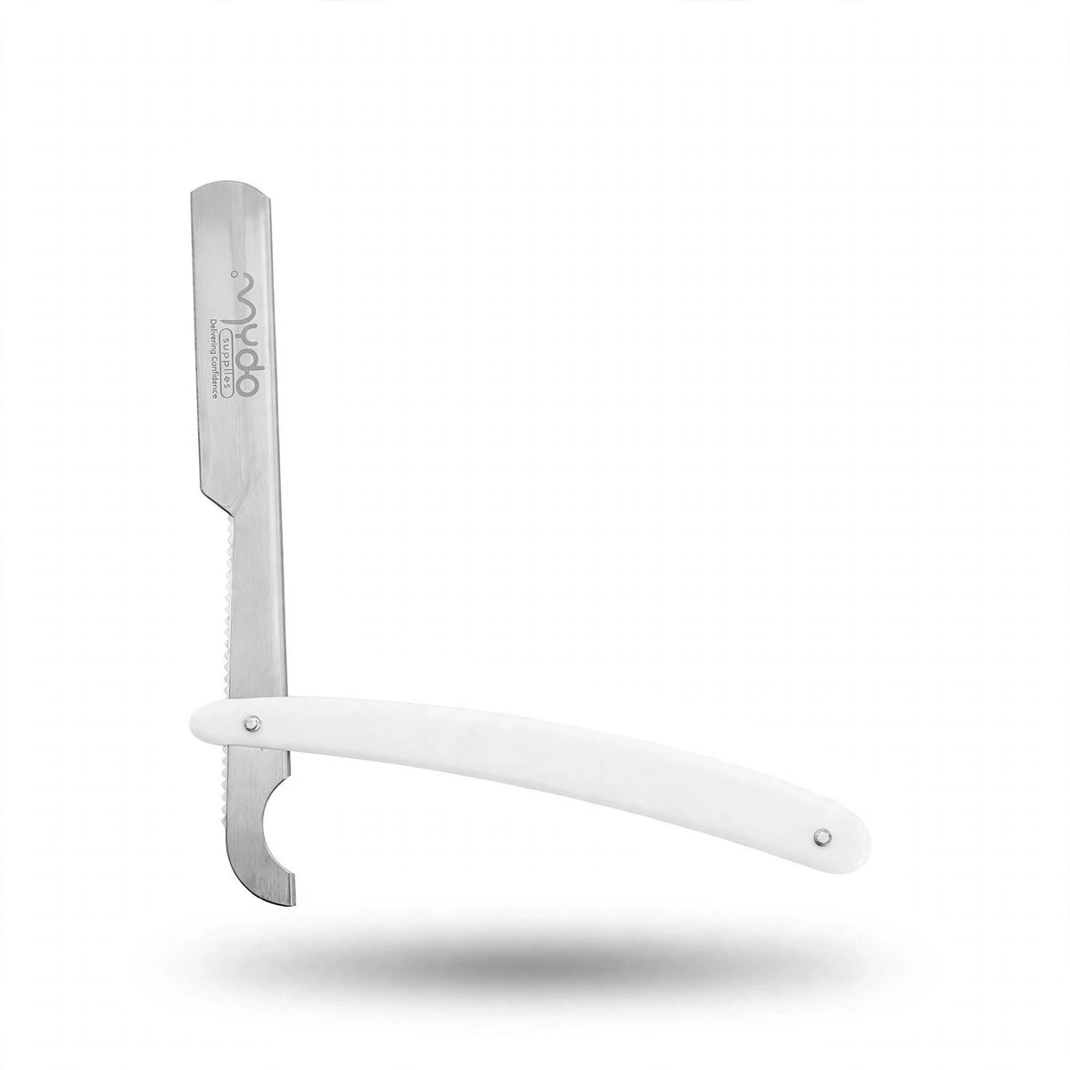 Plastic Handle  Straight Razor – Silver Blade / White Handle