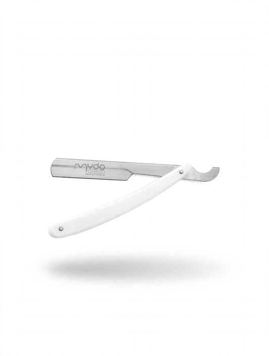 Plastic Handle  Straight Razor – Silver Blade / White Handle