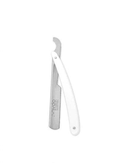 Plastic Handle  Straight Razor – Silver Blade / White Handle