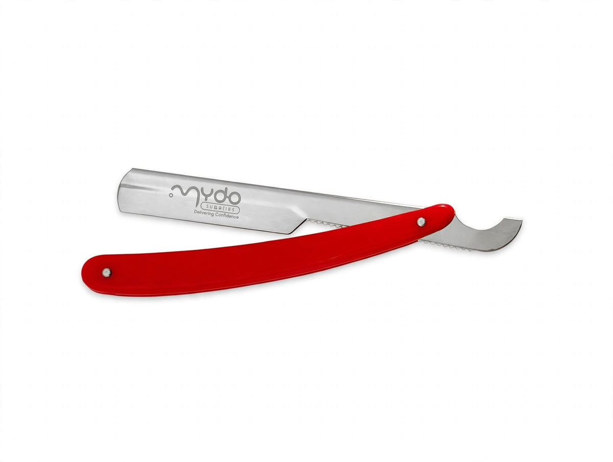 Plastic Handle Straight Razor – Silver Balde / Red Handle
