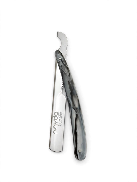 Plastic Handle Straight Razor – Silver Blade / Gray Marble Handle