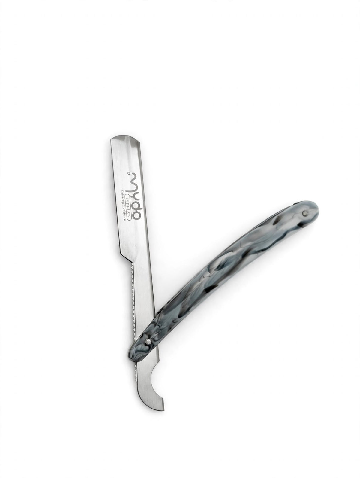 Plastic Handle Straight Razor – Silver Blade / Gray Marble Handle