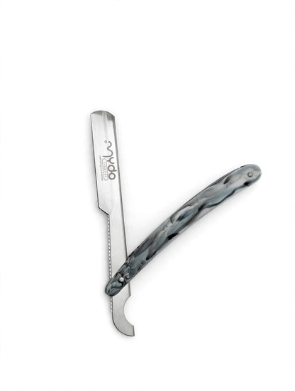 Plastic Handle Straight Razor – Silver Blade / Gray Marble Handle