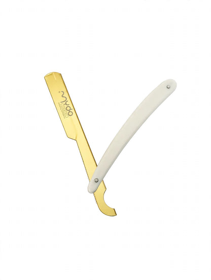 Plastic Handle Straight Razor - Gold Blade / White Handle