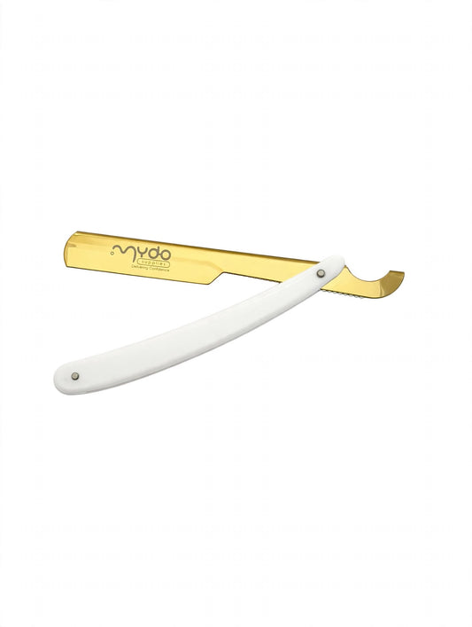 Plastic Handle Straight Razor - Gold Blade / White Handle