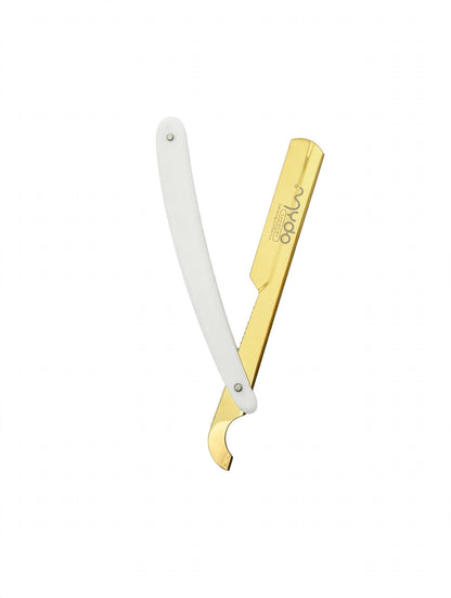 Plastic Handle Straight Razor - Gold Blade / White Handle