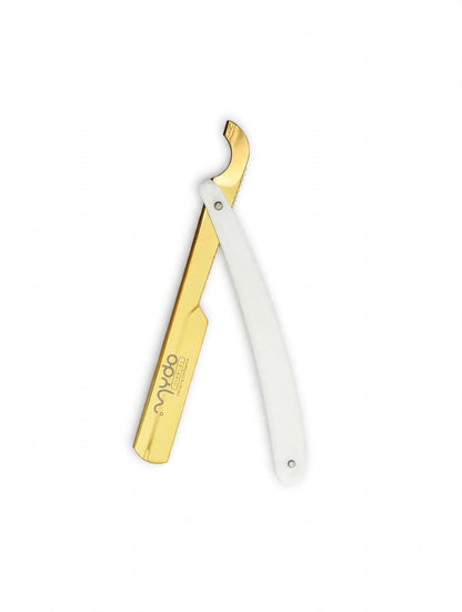 Plastic Handle Straight Razor - Gold Blade / White Handle